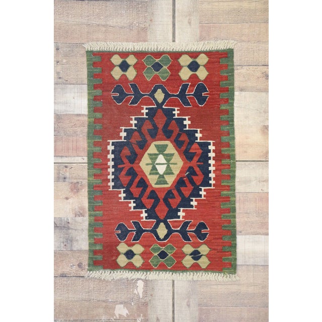 Red Vintage Persian Shiraz Kilim Rug - 01'11 X 02'10 For Sale - Image 8 of 9