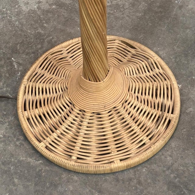 Boho Chic Large French Rattan Floor Lamp with Mushroom Shade For Sale - Image 3 of 15