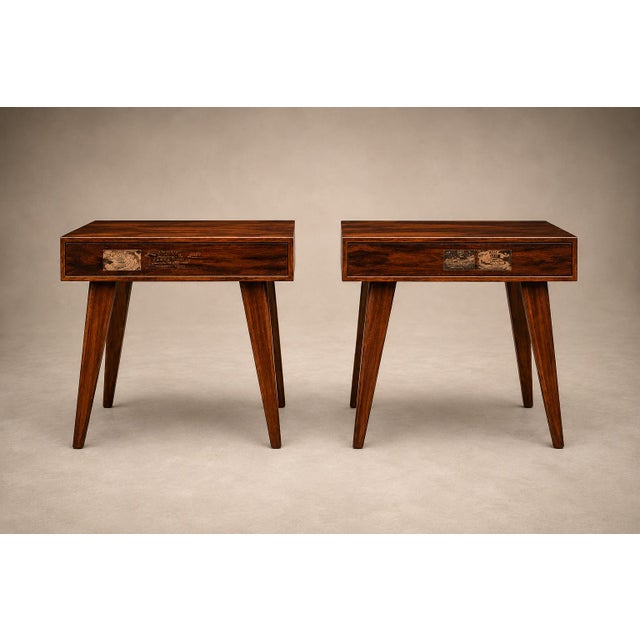 Brazilian Modern Pair of Imbuia Wood Nightstands by Teperman, Brazil, 1950s For Sale - Image 15 of 18