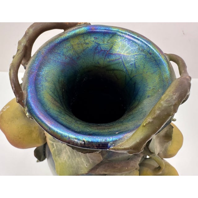 1900s Clément Massier Art Nouveau Pottery Vase With Iridescent Apple Design 14"h X 8"w For Sale - Image 14 of 16