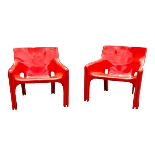 Red Vicario Lounge Chairs Attributed to Vico Magistretti for Artemide, 1970s, Set of 2 For Sale