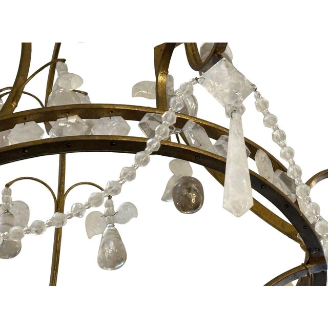 Metal Mid 20th Century Gold Leaf Wrought Iron Rock Crystal & Citrine Fruit Chandelier For Sale - Image 7 of 9