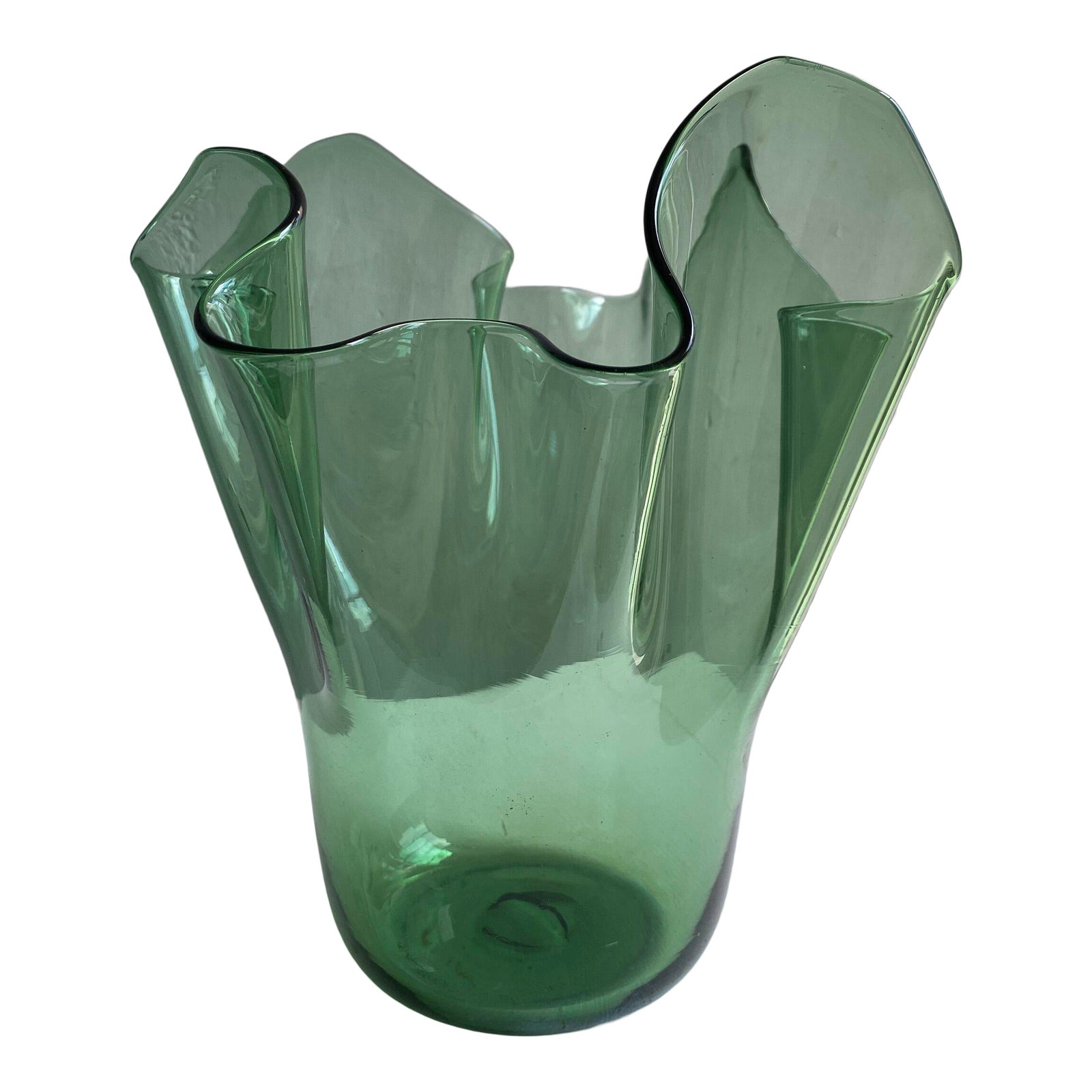 Vintage Green Blown Glass Handkerchief Vase, Circa 1960s Chairish