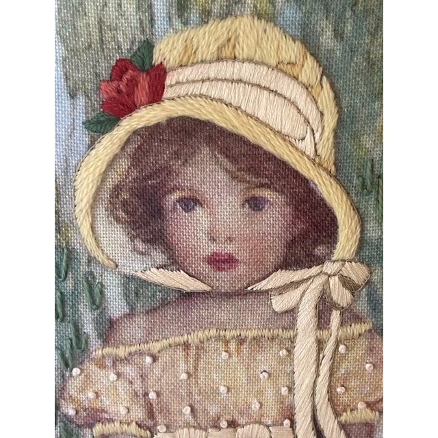 Art Nouveau VTG Textile Fiber Art Floral Good Housekeeping Cover Hand Sewn Crewel Needlepoint For Sale - Image 3 of 12