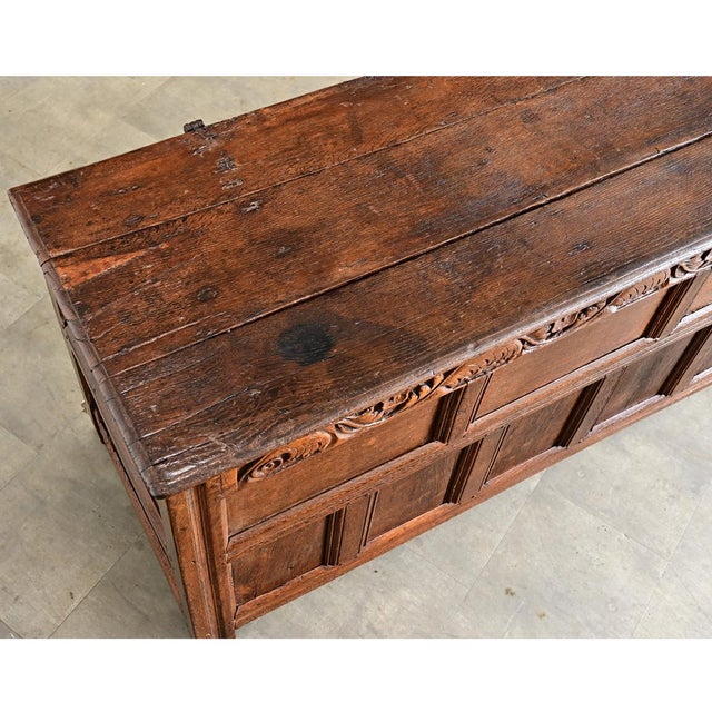 French 18th Century Solid Oak Carved Coffer For Sale - Image 11 of 13