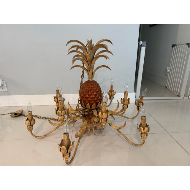 Late 20th Century Late 20th Century Palm Beach Island Style Tole Pineapple Chandelier - 12 Lights For Sale - Image 5 of 6