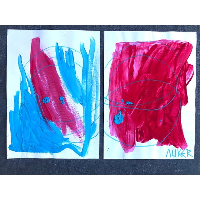 Contemporary Cassandra Auker Contemporary Painting Diptych on Paper “Turquoise and Coral” For Sale - Image 3 of 7