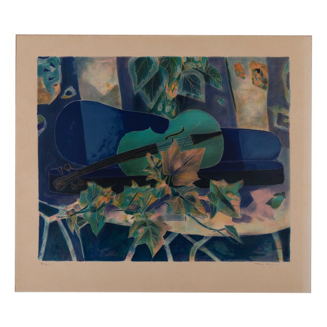 Tony Agostini, Still Life with Violin, Lithograph For Sale