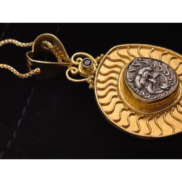 Blue Gorgoneion Pendant W/ Serpents in 22k Gold For Sale - Image 8 of 9