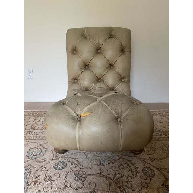 Vintage Tufted Leather Fireside Chair, French, Circa 1950s For Sale - Image 4 of 8