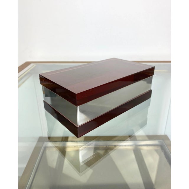Plastic Italian Purple Rectangular Box in Acrylic Glass and Chrome by Alessandro Albrizzi, 1970s For Sale - Image 7 of 9