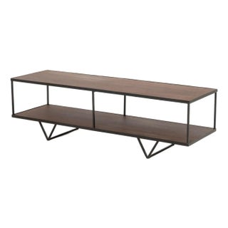 Geometric Design Walnut and Black Patinated Steel Two-Tier Coffee Table For Sale
