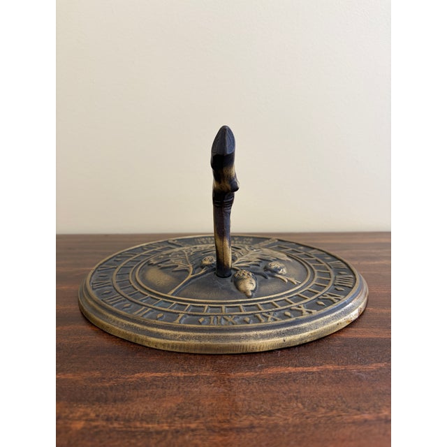 Virginia Metalcrafters Vintage Iron Faux Bois Garden Sundial With Acorns and Oak Leaves "Time Began in a Garden" For Sale - Image 4 of 7