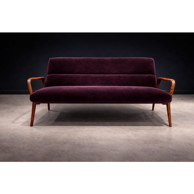Wine Giuseppe Scapinelli Sculptural Sofa in Solid Caviúna & Deep Aubergine Mohair, Brazil, 1950s - Lot 755 For Sale - Image 8 of 13