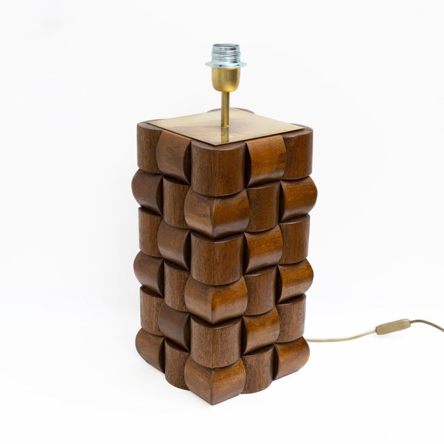 Sculptural Teak and Brass Table Lamps, Italy, 2000, Set of 2 For Sale - Image 4 of 7