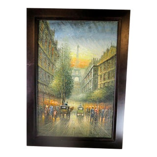 Paris After the Rain Oil on Canvas 1950s Signed Brunette For Sale
