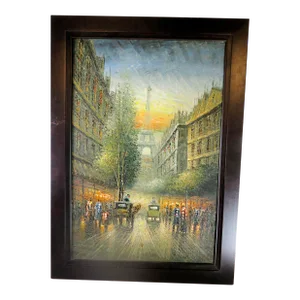 Paris After the Rain Oil on Canvas 1950s Signed Brunette