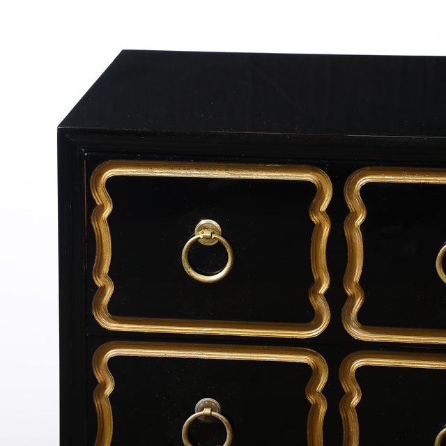 Mid-Century Modern 1950s Mid-Century Dorothy Draper Chest of Drawers for España in Gilt & Black Lacquer For Sale - Image 3 of 11
