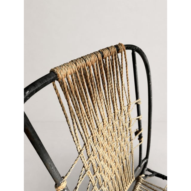 Metal Mid-Century French Wrought Iron and Woven Cord Patio Chairs, 1950s, Set of 4 For Sale - Image 7 of 17