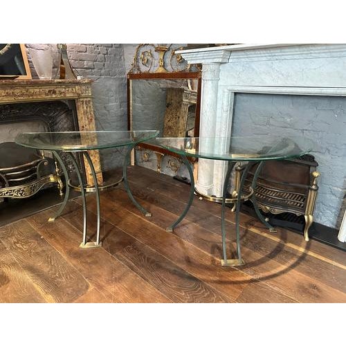 Italian Brass and Patinated Verdigris Bronze Demi-Lune Console Tables, 1980, Set of 2 For Sale - Image 13 of 16