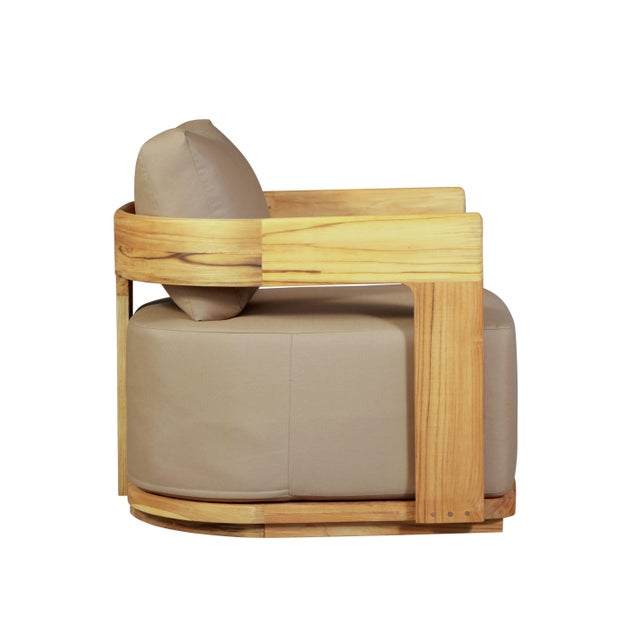 Brown Eclipse Outdoor Solid Teak Wood Chair - Light Brown Fabric For Sale - Image 8 of 13