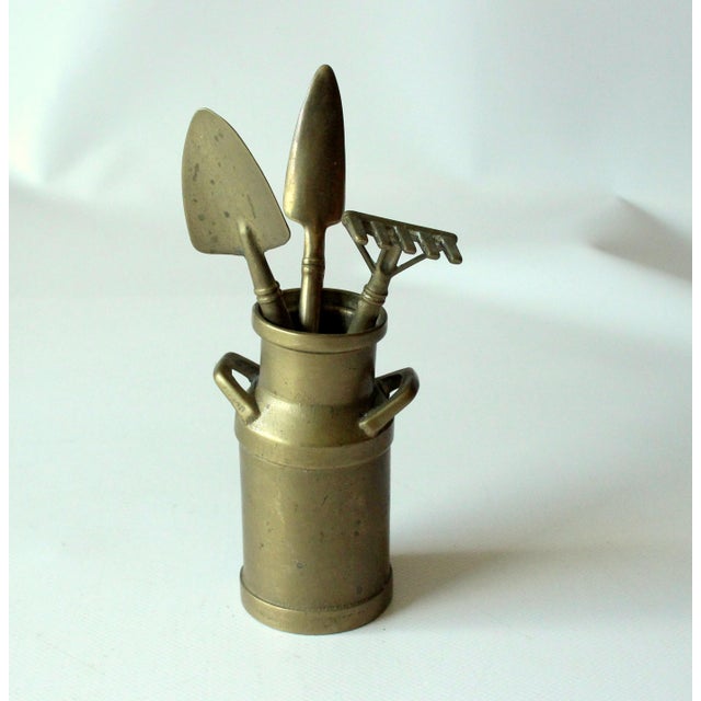 Mid Century miniature brass bonsai gardening set - set of 4 - consisting of a small milk jug (height nearly 4.25") - 2...