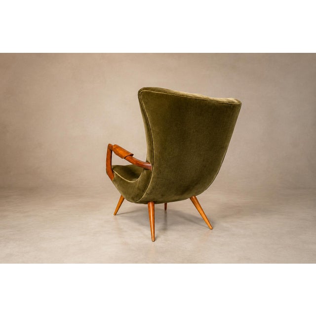 Giuseppe Scapinelli Sculptural Caviúna & Olive Green Mohair Armchairs, Brazilian Modern, 1950s For Sale - Image 17 of 18