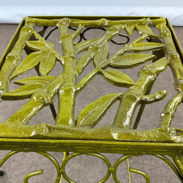 Olive Vintage Chinoiserie Bamboo Motif Metal and Cast Iron Plant Stand For Sale - Image 8 of 13