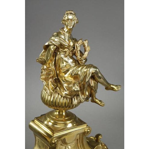 Louis XIV Andirons Decorated with Seated Muses, 1900s, Set of 2 For Sale - Image 17 of 18