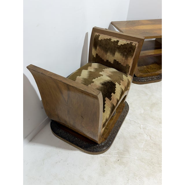 Wood Art Deco Armchairs and a Coffee Table, Italy, 1940s, Set of 3 For Sale - Image 7 of 17