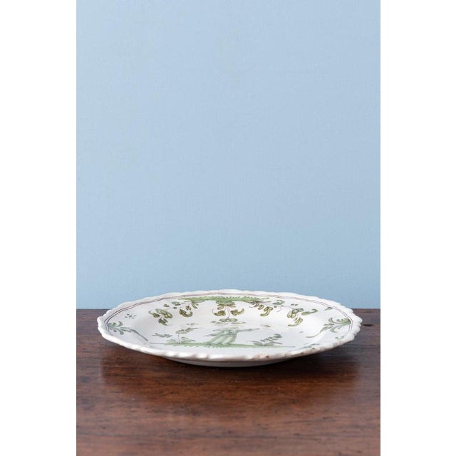 18th Century Mid-18th Century Green Plate with Figure from Bordeaux Faience For Sale - Image 5 of 7