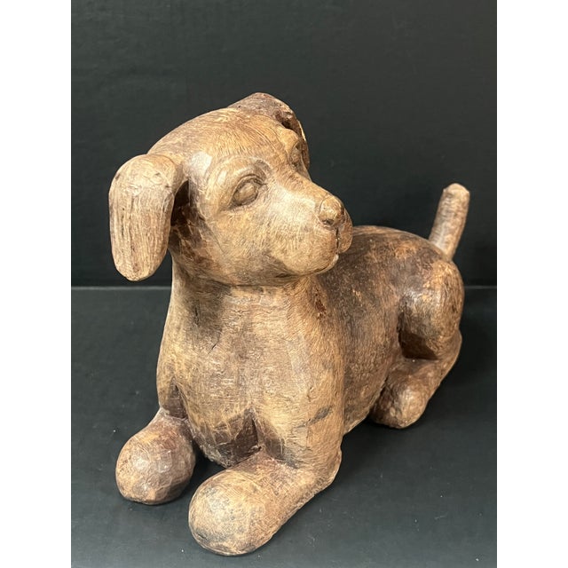 Figurative Vintage Carved Solid Wood Dog Sculpture For Sale - Image 3 of 9