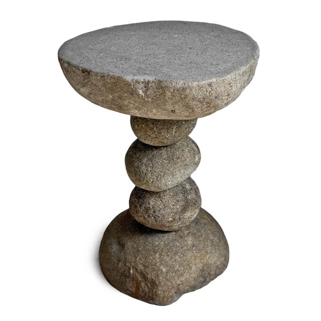 Contemporary Outdoor River Rock Stack Side Table Stool For Sale - Image 3 of 7