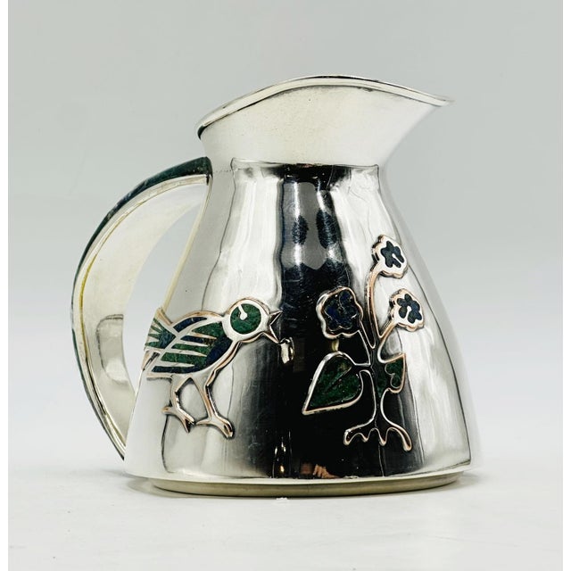 Los Castillo 1960s Los Castillo Taxco Malachite & Silver Plate Bird Pitcher For Sale - Image 4 of 15
