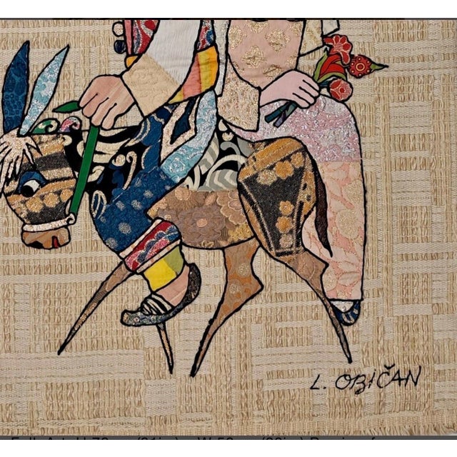 Lazar Obican, Naive European French Folk Art Jovan Lazar Obican Tapestry Wall Hanging Weaving, 1968 For Sale In Miami - Image 6 of 13