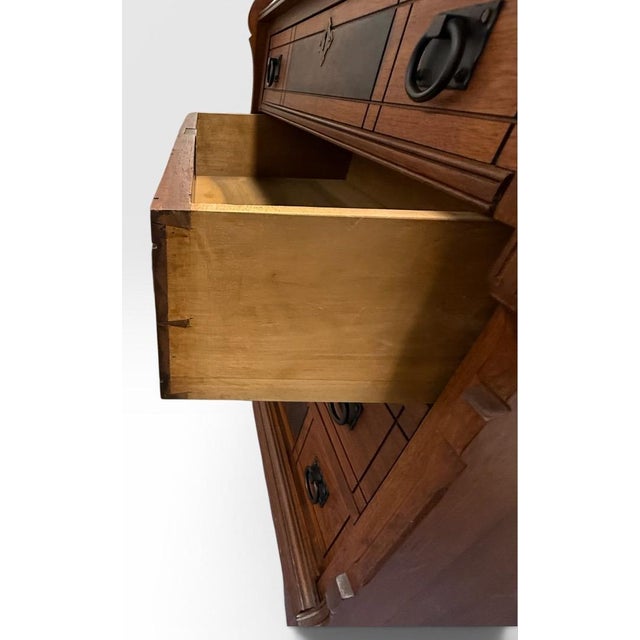 Antique Victorian Drop Front Secretary Desk Bureau Eastlake Attributed With Key For Sale - Image 12 of 18