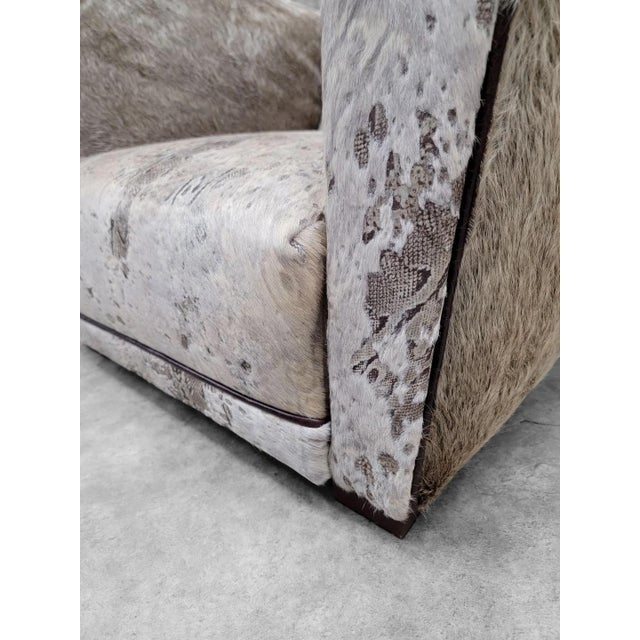 Cream Vintage French Art Deco Club Chairs Reupholstered in Cowhide - Pair For Sale - Image 8 of 11