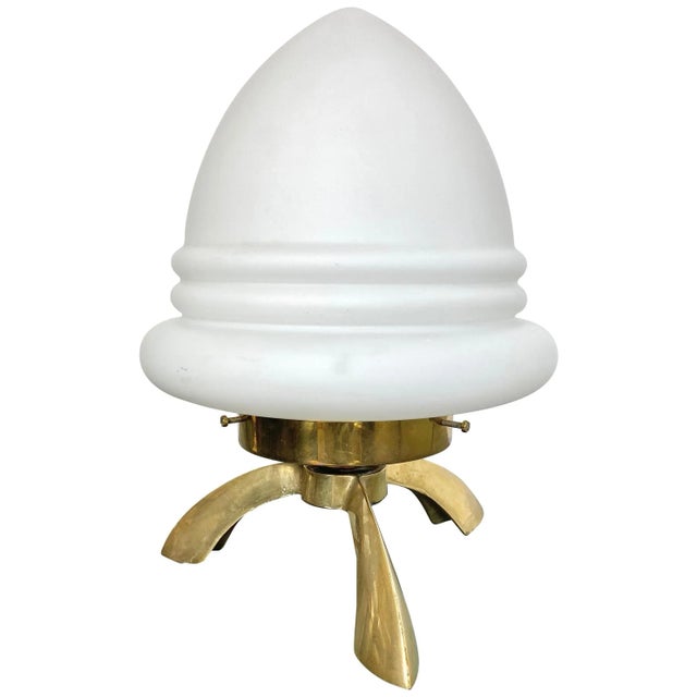 Space Age Opaline Glass & Brass Tripod Table Lamp by Angelo Lelli, 1960s For Sale - Image 17 of 17