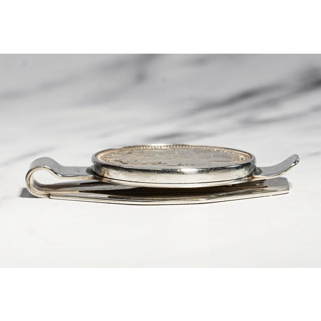 1940s Nice Antique Sterling Silver 1880 Morgan Dollar Coin Money Cash Clip For Sale - Image 5 of 8