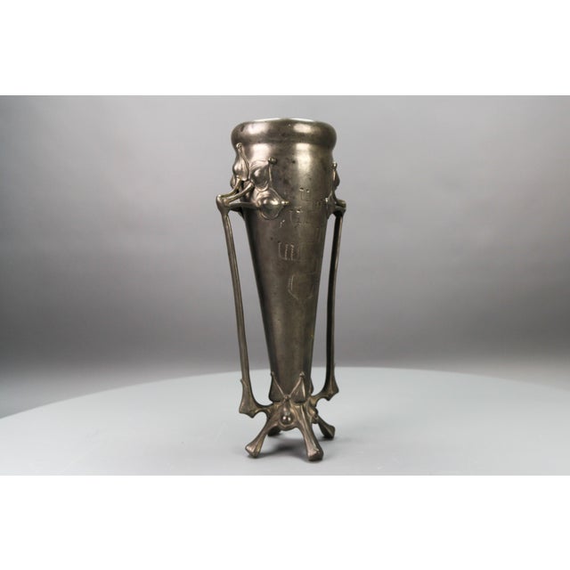 Metal Art Nouveau Pewter Vase with Plant Motifs, Early 20th Century For Sale - Image 7 of 18