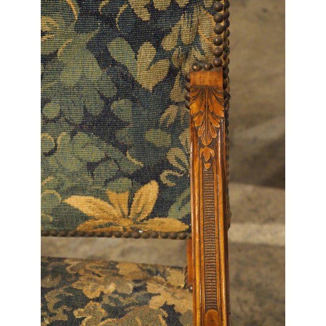 Wood Pair of 19th C. French Regence Style Armchairs With Verdure Tapestry Upholstery For Sale - Image 7 of 18