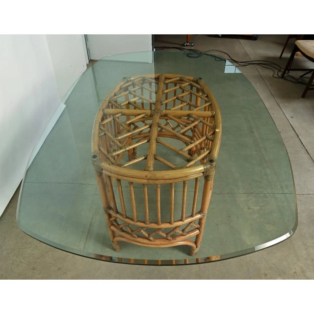 Mid-Century Modern 1970s Mid Century Ficks Reed Glass Top Bamboo and Rattan Base Dining Table For Sale - Image 3 of 7