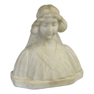 Art Nouveau Bust of a Young Woman in Alabaster, 1900 For Sale