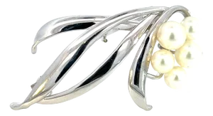 1990s Mikimoto Estate Akoya Pearl Brooch 6.40-5.30 mm Silver