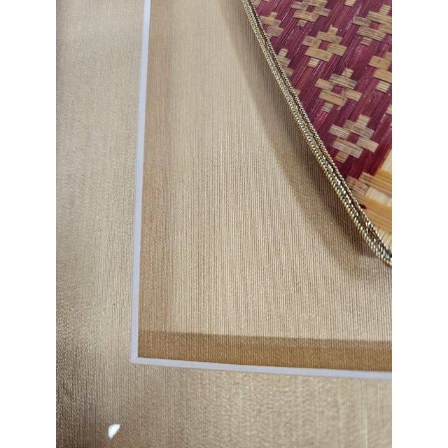 Red Thailand Woven Heart Shaped Rattan Hand Fan in Shadow Box For Sale - Image 8 of 10