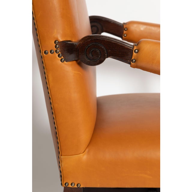 Antique Italian Fireside Chair with Ottoman in Oak, 1895, Set of 2 For Sale - Image 9 of 18