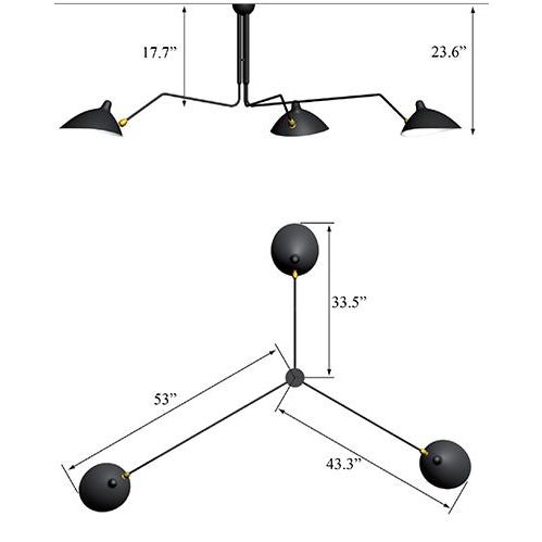 Genuine Serge Mouille 3 Arm MCL-R3 Ceiling Lamp | Chairish
