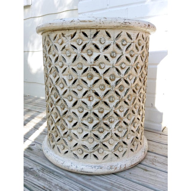 Distressed White Carved Side Table Chairish