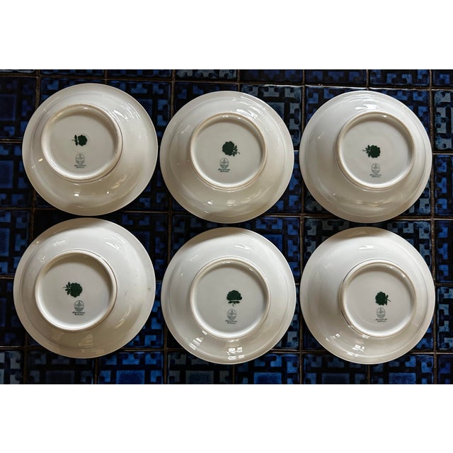 French Country Antique Hand Painted Floral Motif Dresden Porcelain Dessert / Fruit Dishes ~ Set of 6 For Sale - Image 3 of 10