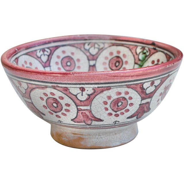 Ruby Red Late 19th Century Handmade Moroccan Ceramic Bowl With Moorish Motif For Sale - Image 8 of 10